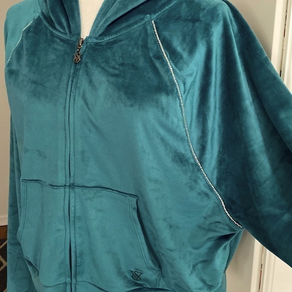 Victoria's Secret Velour Cropped Tracksuit Zip Hoodie Rhinestone Jacket Y2K Fall - Picture 14 of 17